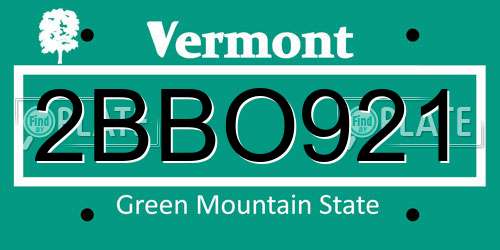 2BBO921 Vermont License Plate
