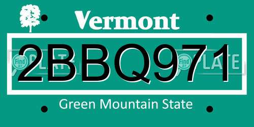 2BBQ971 Vermont License Plate