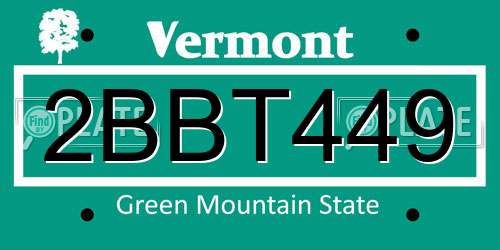 2BBT449 Vermont License Plate