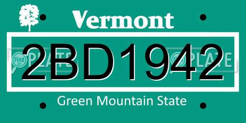 2BD1942 Vermont License Plate