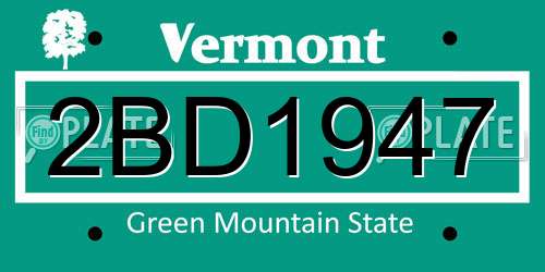 2BD1947 Vermont License Plate