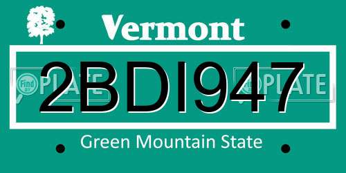 2BDI947 Vermont License Plate