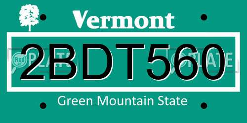 2BDT560 Vermont License Plate