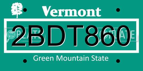 2BDT860 Vermont License Plate