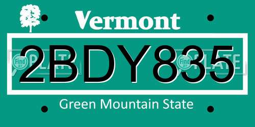 2BDY835 Vermont License Plate