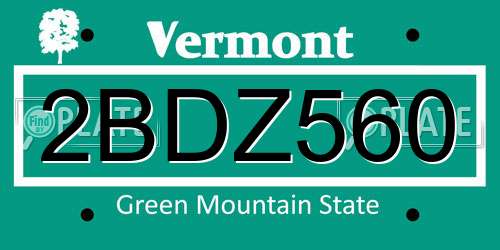 2BDZ560 Vermont License Plate
