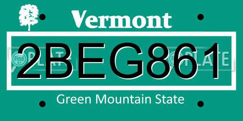 2BEG861 Vermont License Plate