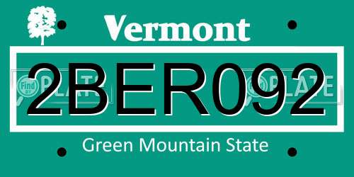 2BER092 Vermont License Plate