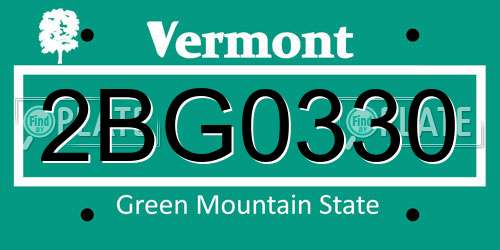 2BG0330 Vermont License Plate
