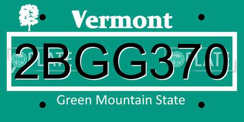 2BGG370 Vermont License Plate