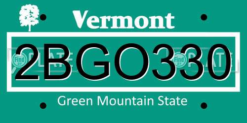 2BGO330 Vermont License Plate