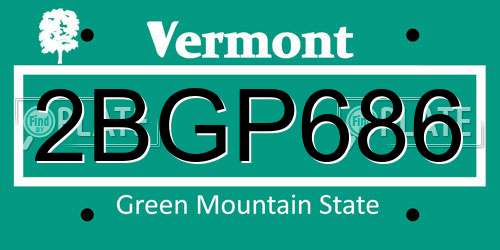 2BGP686 Vermont License Plate