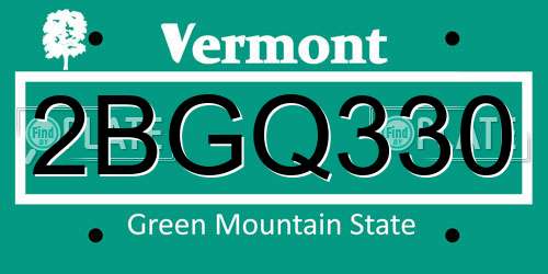 2BGQ330 Vermont License Plate