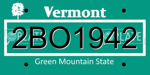 2BO1942 Vermont License Plate