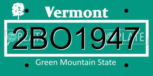 2BO1947 Vermont License Plate