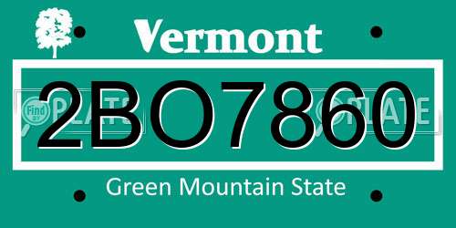 2BO7860 Vermont License Plate