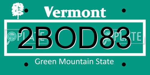 2BOD83 Vermont License Plate