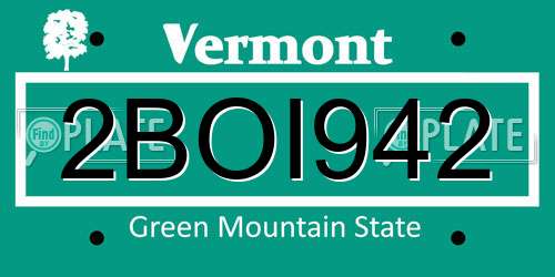 2BOI942 Vermont License Plate