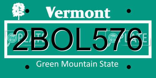 2BOL576 Vermont License Plate