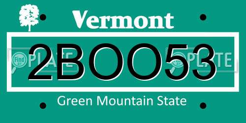 2BOO53 Vermont License Plate