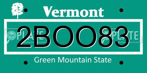 2BOO83 Vermont License Plate