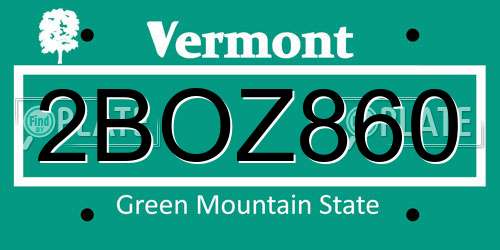 2BOZ860 Vermont License Plate