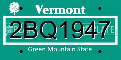 2BQ1947 Vermont License Plate