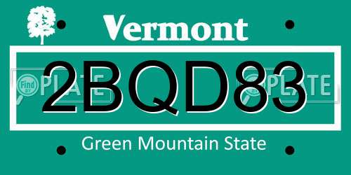 2BQD83 Vermont License Plate