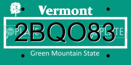 2BQO83 Vermont License Plate
