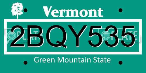 2BQY535 Vermont License Plate