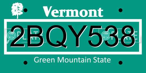 2BQY538 Vermont License Plate