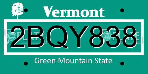 2BQY838 Vermont License Plate