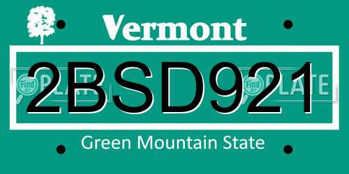 2BSD921 Vermont License Plate