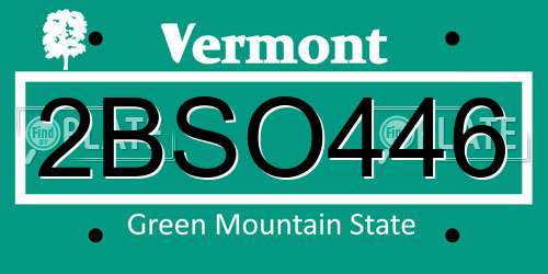 2BSO446 Vermont License Plate