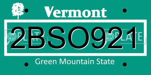 2BSO921 Vermont License Plate
