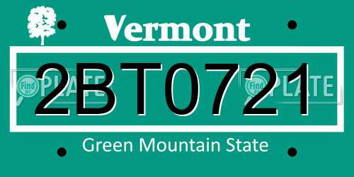 2BT0721 Vermont License Plate