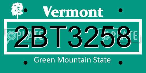 2BT3258 Vermont License Plate
