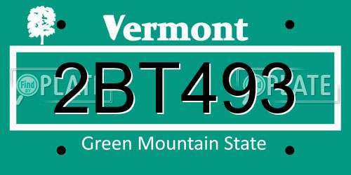 2BT493 Vermont License Plate