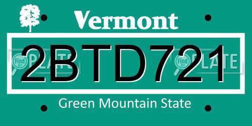 2BTD721 Vermont License Plate