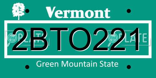 2BTO221 Vermont License Plate