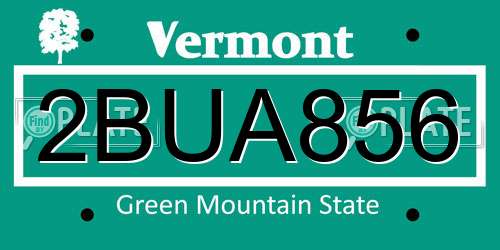2BUA856 Vermont License Plate