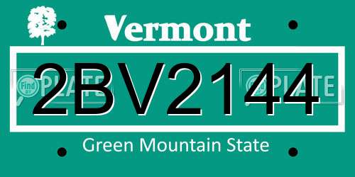 2BV2144 Vermont License Plate