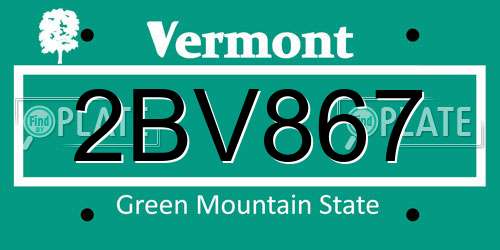 2BV867 Vermont License Plate