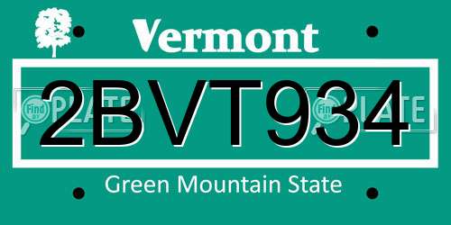 2BVT934 Vermont License Plate