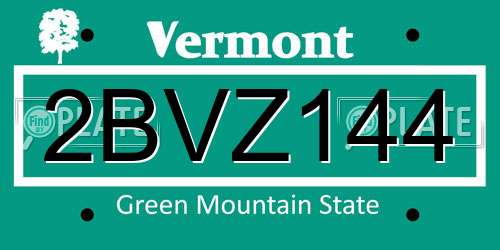 2BVZ144 Vermont License Plate