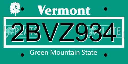 2BVZ934 Vermont License Plate