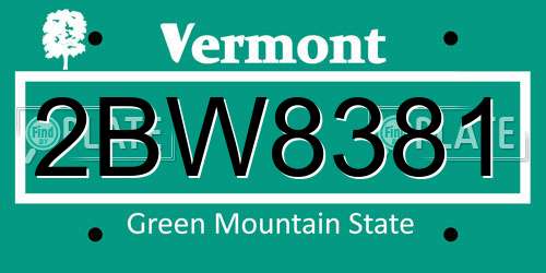 2BW8381 Vermont License Plate