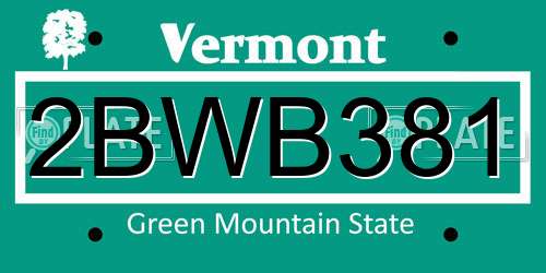 2BWB381 Vermont License Plate