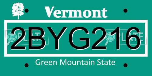 2BYG216 Vermont License Plate