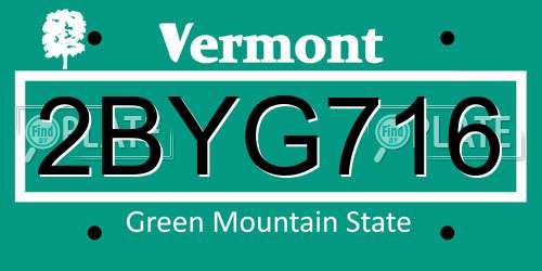 2BYG716 Vermont License Plate